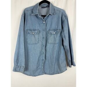 Amrav‎ Vintage Denim Shirt Relaxed Fit Long Sleeve Button Up Jean Shirt Large